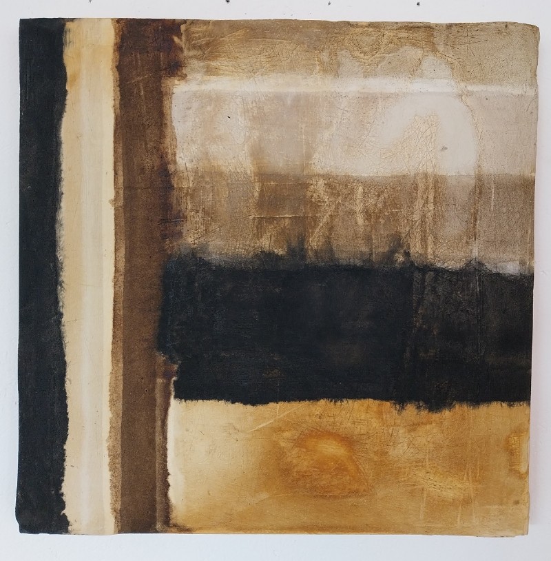 Johannes Steendam - Oilfields earthlayer, gebruikte motorolie op pleirwerk en hout